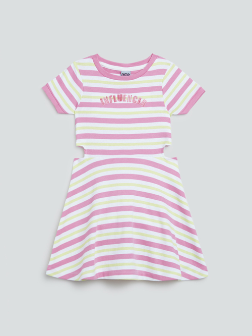 HOP Kids by Westside Pink Printed Stripe Dress