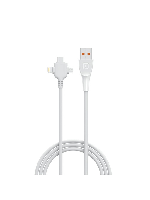Portronics Konnect Spydr 3 Multifunctional Fast Charging Cable,Type C, Micro USB, 8 Pin (White)