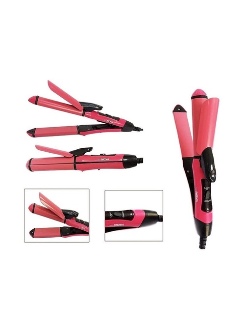 Kemei KM-2009 2-In-1 Hair Curl & Straightener (Pink)