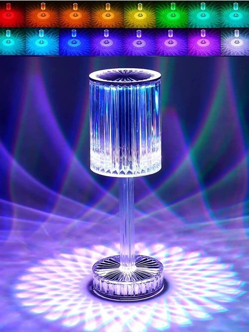 Homesake Clear Plastic 16 Color Changing Crystal Diamond Table Lamp with Remote Control