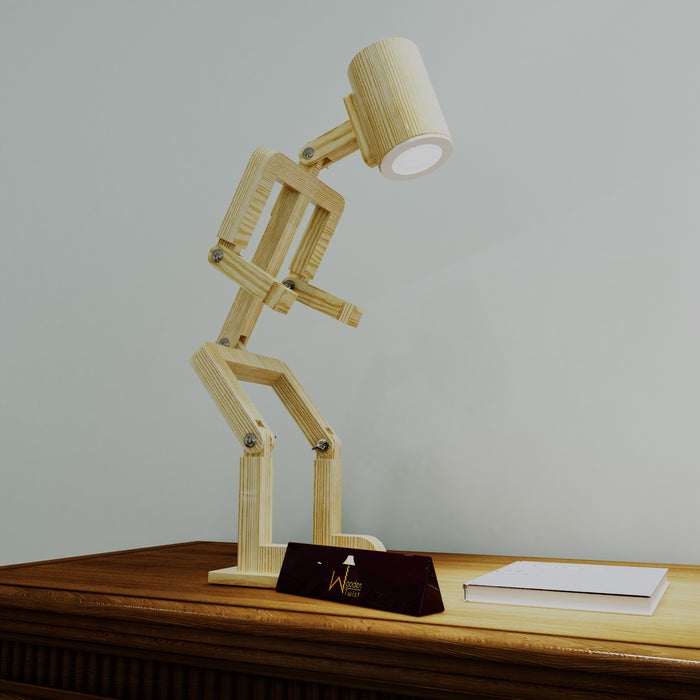 Wooden Robot Shaped LED Lamp (Pinewood)