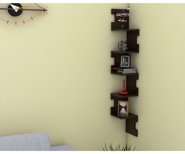 Zig Zag Alzak Floating Corner Shelves (Brown)