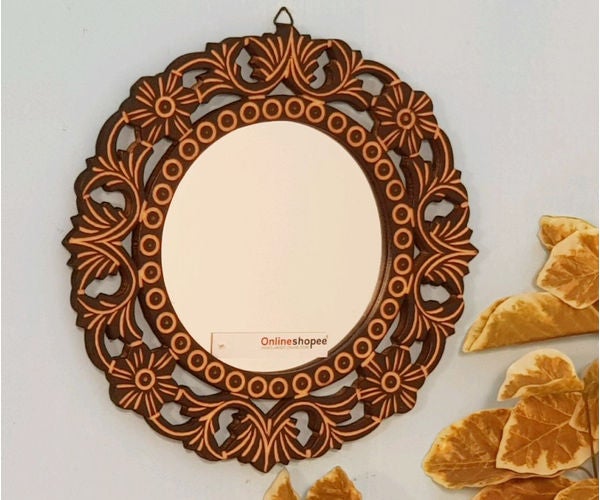 Wooden Antique With Handicraft Work Fancy Design Mirror