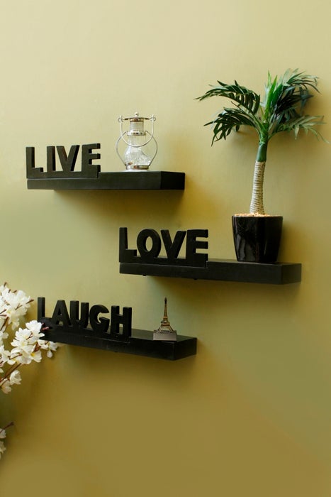 Live Love Laugh Wooden Beautiful Floating Wall Shelves (Set Of 3)