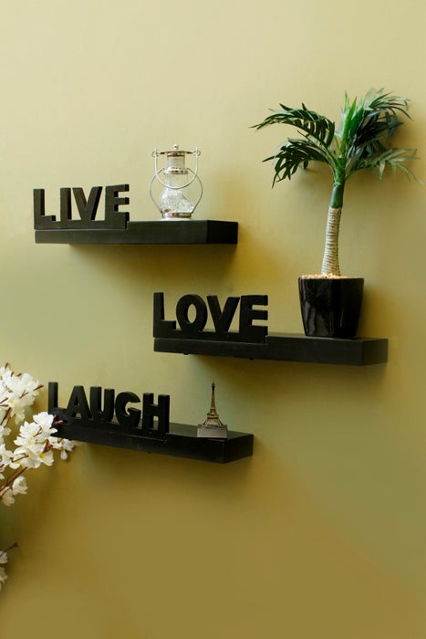 Live Love Laugh Wooden Beautiful Floating Wall Shelves (Set Of 3)