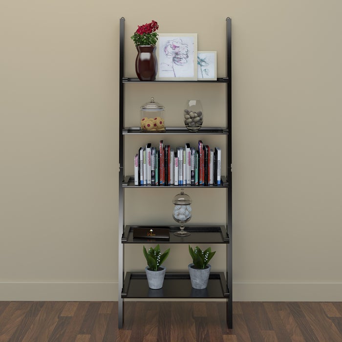 Leaning Bookcase Ladder and Room Organizer Engineered Wood Wall Shelf