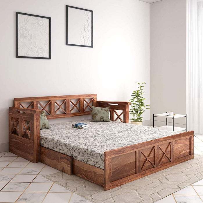 Wooden Sofa Cum Bed for Living Room Home (Teak Wood)