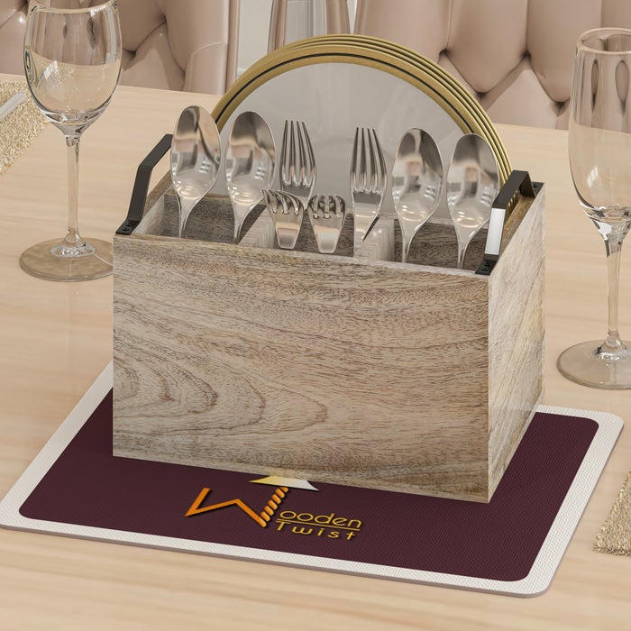 Wooden Spoon Multipurpose Cutlery Holder Stand with Tissue Rack
