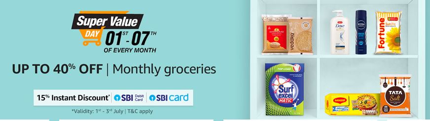 Amazon Super Value Day - Upto 40% off on Monthly groceries