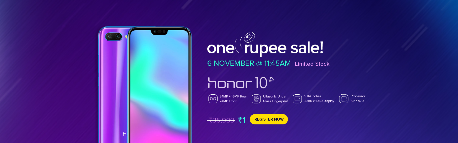 Honor 10 AI One Rupee Sale! 