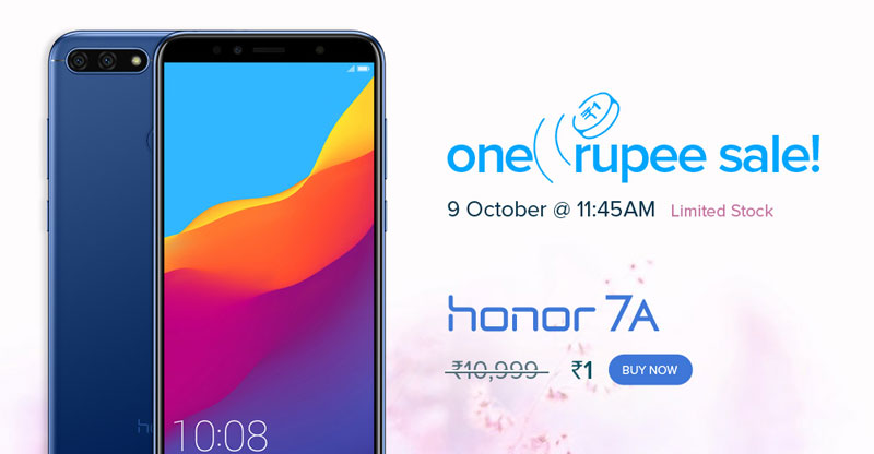 Honor One Rupee Sale - Honor 7A Super Sale ₹  1