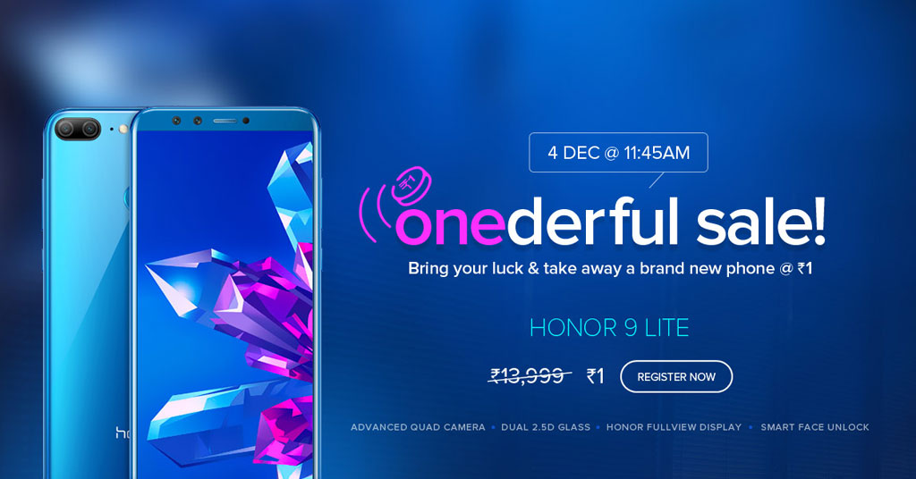 Honor Onederful Sale - Honor 9 Lite for Rs 1