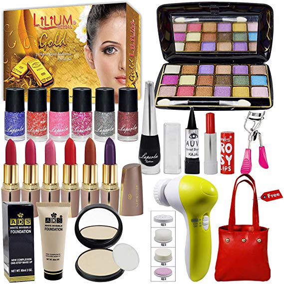 Laperla Exclusive Beauty Combo Makeup Set With Gold Facial Kit,Massager & Handbag