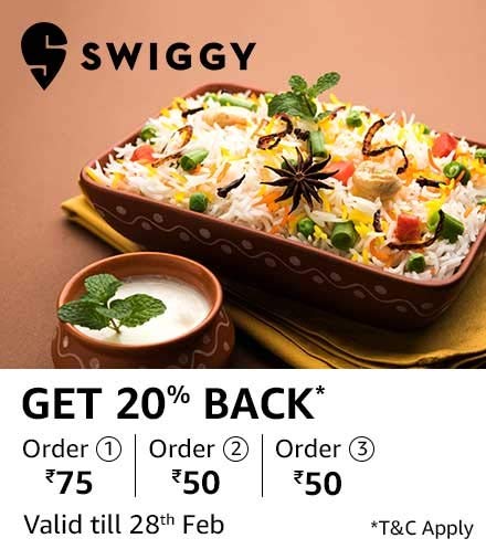 Swiggy - Order food using Amazon Pay and Get 20% cashback